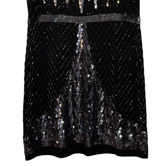 Adrianna Papell Evening Dress Size 8 Black Beaded Sequins‎ Sleeveless Shift 1920 - Picture 3 of 9